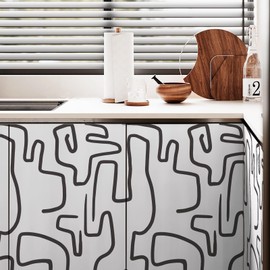 Ismoon 17.3"X590" Unique Black and White Peel and Stick Wallpaper Scribbles Wallpaper Modern Abstract Contact Paper Removable Self-Adhesive Wall Paper for Home Decoration Vinyl Film Roll