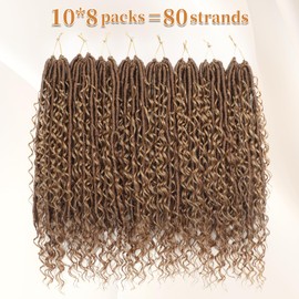 Boho Faux Locs Crochet Hair: 18 Inch Goddess Soft Locs for Black Women,8 Packs Pre Looped Bohemian Locs with Curly Ends and 3 Flying Curls（18 Inch, OT30/27)