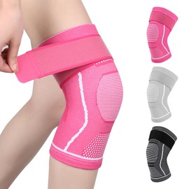 Yasdyri Knee Support for Men and Women, Knee Support Compression for Knee Braces with Adjustable Velcro Bandage for Meniscus Tear, Arthritis, ACL, Basketball, Volleyball, Yoga, Running (Rose Red, S)
