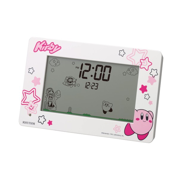 RHYTHM 8RDA81KB03 Kirby Star Alarm Clock Funny Action Digital Clock with Calendar, Pink, 4.9 x 6.4 x 1.8 inches (10 x 16.2 x 4.5 cm)