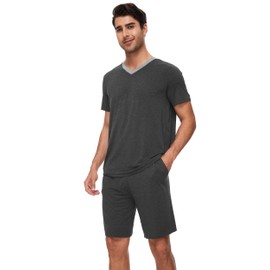 WiWi Loose Comfy Pajamas Set for Men Soft Summer Shorts Sets Short Sleeve Tops Sleepwear Sleep Lounge Pjs S-XXL, Charcoal Heather, XX-Large