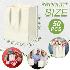 Gilprop 50 Pcs Beige Wedding Mini Gift Bags with Ribbon Handle Bulk Thick Texture Paper Bridal Shower Wedding Welcome Bag for Housewarming Holiday Birthday Party(4.92 x 2.95 x 5.91 Inch)