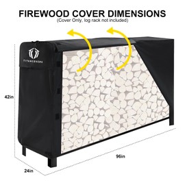 TitanCovers 8ft Firewood Rack Cover, 600D Heavy Duty Oxford Log Rack Cover, Waterproof Windproof Sun-Proof Outdoor Wood Rack Covers (Rack Not Included)