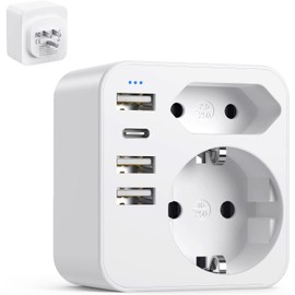 Adapter USA Germany Plug with 3 USB 1 USB C (3.4 A), with 2 Sockets, 6-in-1 USA Adapter Socket, Travel Adapter Type B Socket Adapter for America, Canada, Thailand, Mexico
