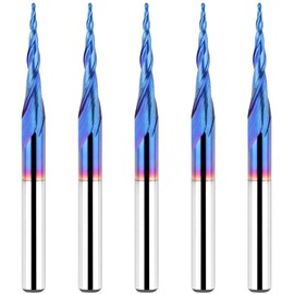 EANOSIC 5Pcs Tapered Ball Nose Carving End Mill 1/8 inch Shank 0.25MM Radius (0.5MM Diameter) Tips 3D Woodworking Tool CNC Router Bits Spiral Router Bit