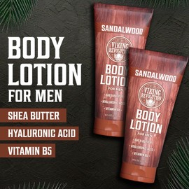 Viking Revolution Viking Revolution Sandalwood Body Lotion for Men C Mens Lotion for Dry Skin with Shea Butter, Hyaluronic Acid and Vitamin B5 C Nourishing Mens Body Lotion for Hydrated and Smooth Skin (8oz, 2 Pack)