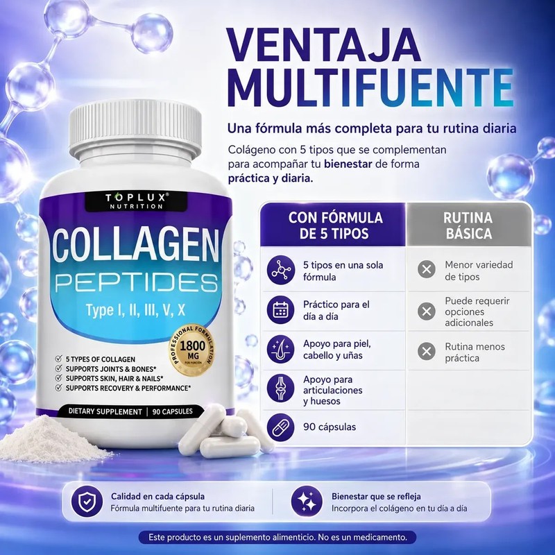 Colágeno Hidrolizado 5 Tipos 1800 Mg 90 Cápsulas Premium