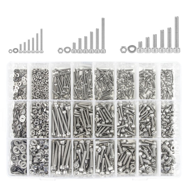 304 Stainless Steel Screws Nuts and Washers 1200PCS, Sutemribor M2