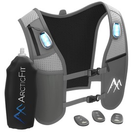 Grey ArcticFit LED Running Vest - Adjustable Unisex Reflective Vest with Phone Holder and Storage - Lightweight and Durable Running Backpack Alternative - Hydration Vest (Grey, One Size)