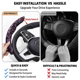 Premium Forged Carbon Fibre Steering Wheel Cover, Universal Fit for O-Shape & D-Shape Wheels, 2-Piece Snap-On Anti-Slip Car Steering Wheel Protector, Odourless & Easy Install