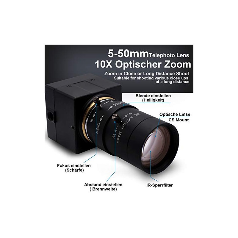 SVPRO Cámara USB con zoom óptico 10X con lente manual