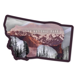 Die Cut Sticker Glacier National Park, Montana, Bear Double Exposure, Contour Vinyl Sticker 3 to 6 inches, (Waterproof Decal for Cars, Water Bottles, Laptops, Coolers), Large