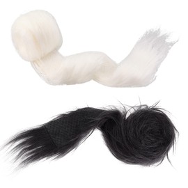 letsinstyle 2 Pcs 2 Inches Black White Faux Fur Ribbons, Fluffy Fuzzy Trim Faux Fur Fabric Roll, Christmas Furry Patch Ribbon for Winter Costume Gnome Beard Fur Ball Carpet Pet Pad