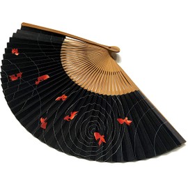 Hanakanzashi Women's Goldfish Paper Fan, Large, 8.5 inches (21.5 cm), Goldfish 616 615, navy