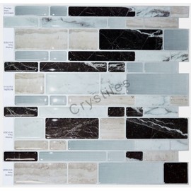 Crystiles 10"x10" Multi-Color Marble Peel and Stick Backsplash, Self-Adhesive Kitchen Backsplash, Light Gray, 6 Sheets Pack