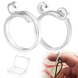 TVETE Crochet Loops Adjustable Knitting Loops Knitting Rings for Finger [2 Pack] Adjustable Braided Loops Open End Rings Crochet Accessories Knitting Tools Sewing Tools with Storage Box Silver