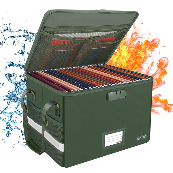 ENGPOW File Box with Lock, Fireproof Document Box with Zipper