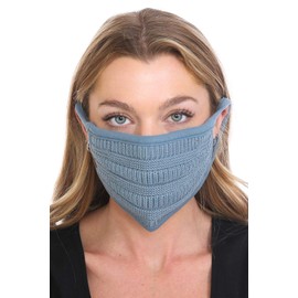 C.C Reusable Washable Knit Ribbed Face Mask, Ribbed Steel Blue