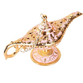 Legend Aladdin Magic Genie Lamp, Arabian Nights Wishing Lamp Vintage Tabletop Decor Home Table Decoration Gift Collectible (White Gold)