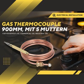 Rankomu Universal Thermocouple 900mm for Gas Stove & Fireplace | Solenoid Valve Safety | Temperature Sensing | Compatible with Induction Cookers, Heaters (M6X0.75 Head, 5 Nuts Included)