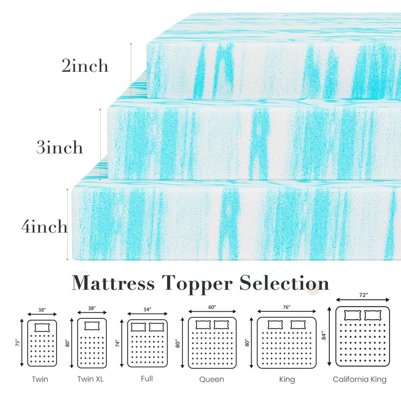 DUMOS Memory Foam Mattress Topper Queen, 2 Inch Thick Gel