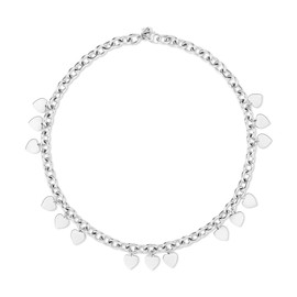 Echtzeit Necklace with several heart pendants made of stainless steel – 45 cm long – Endless Love with coarse link chain, Stainless Steel, No Gemstone