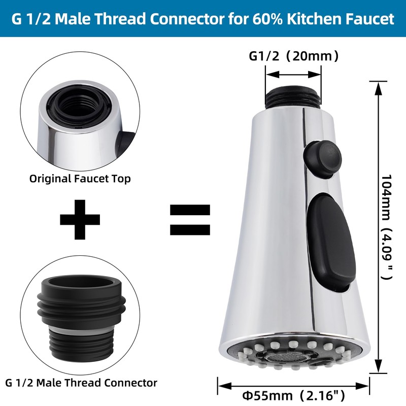 Hygie Rinse Universal Kitchen Faucet Head Replacement with 15 Adapter