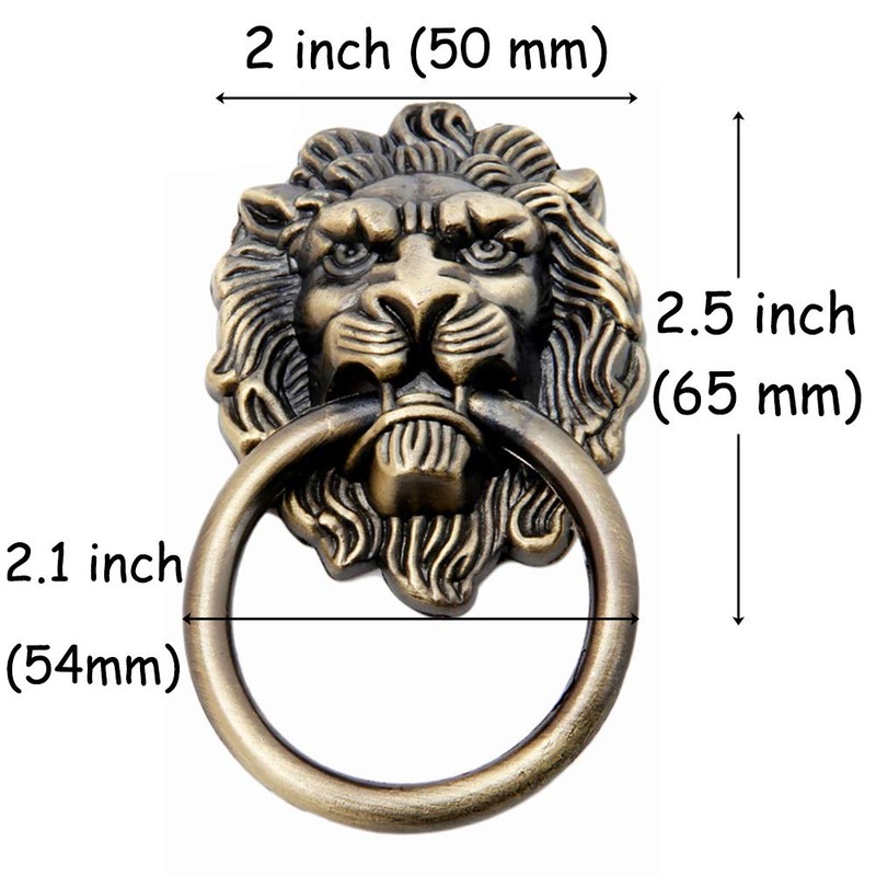4 Pack 2" x 3.5" Bronze Lion Head Drawer Pulls,