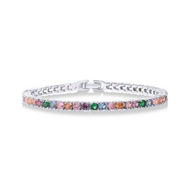 PAVOI 14K Gold Plated 3mm Multi Colored CZ Tennis Bracelet | Vibrant Cubic Zirconia Bracelet for Women | Size 6.5-7.5 Inch, 7 Inches, White Gold, Cubic Zirconia