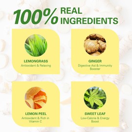 WT WEETEE Lemon & Ginger Herbal Tea, 100% Natural Ingredients, Made with Lemon Ginger Lemongrass, 100 Count Caffeine-Free Ginger Lemon Tea Bags