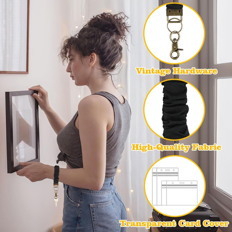 2 Pcs Stretchy Scrunchie lanyards with 4 Card Holders for