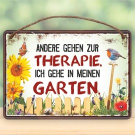 Metal Sign Rustproof Tin Sign with Cord for Hanging - Andere gehen zur Therapie, ich gehe in meinen Garten - Garden Sign Door Sign with Funny Saying in Vintage Retro Look