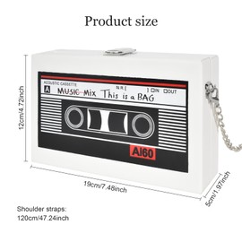 Colexy Vintage Radio Geformt Handtasche, Schräge Schultertasche Handtasche, Crossbody Umhängetasche, Pu Geldbörse für Frauen, Schulter Tasche, Schultertasche 90s Kettenbeute Party Damen (Weiß)