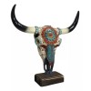 Large Rustic Western Bull Cow Skull With Turquoise Red Rocks