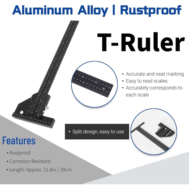 Telituny Woodworking Ruler, 28 cm/11 Inch Multi-Sliding Depth Gauge Aluminium