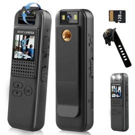 Mini Body Camera with Audio and Video, 128GB 1080P Personal Small Camera with Photo, Night Vision, Wearable Cam for Security, Running, Biking (CS08)