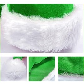 CZolden Plush Christmas Hat Green Velvet Santa Hat for Women Men Christmas Holiday New Year Party Supplies