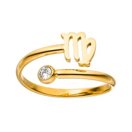 Purelei® Zodiac Sign Ring - Waterproof Women's Ring Made of Durable Stainless Steel - Adjustable Rings from Size 50 to 60 - Fashion Jewellery for Your Individual Look, Gemstone