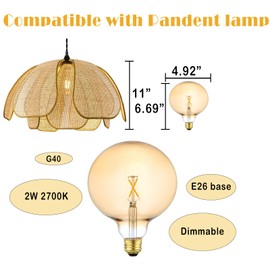 Yaoten LED Bulbs 25 Watt Equivalent, 2 Pack 2W G40(G125) LED Globe Bulbs, Antique Vintage Light Bulbs Amber, E26 LED Edison Light Bulb, 2700K 250LM Warm White, E26 Standard Base, Dimmable