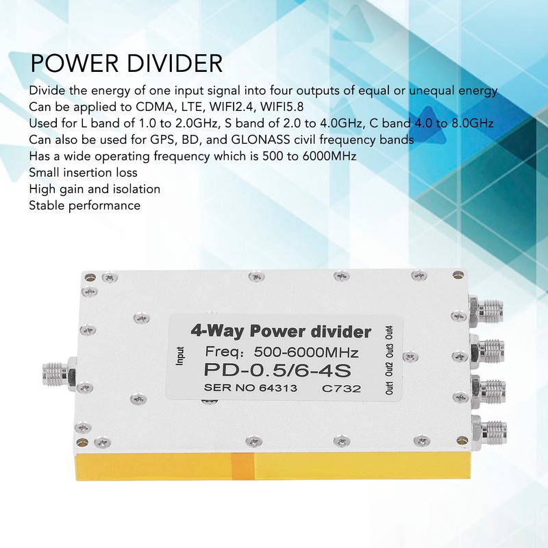 4 Way SMA Power Divider 500 To 6000MHz Small Insertion
