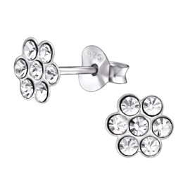 Daisy Flower Earrings with Crystal Stones 925 Sterling Silver