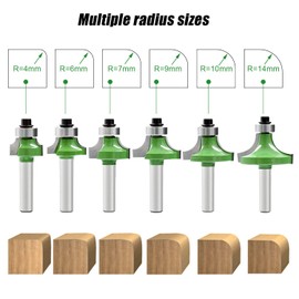 6 Pieces Rounding Cutter 8 mm Shank, Milling Cutter for Router 8 mm Shank, Radius Cutter Set with Ball Bearing, Milling Head for Router, Round Cutter for Carpentry, Chamfering, Woodworking Trimming