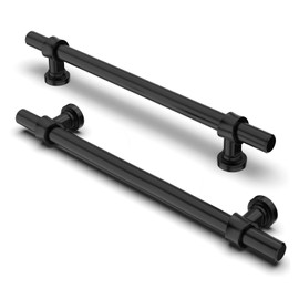 FURNIWARE Pack of 5 Cabinet Handles, Hardware Drawer Pulls Kitchen Cabinet Door Handles Pull for Kitchen Dresser Drawer Bathroom, Matt Black,160mm(6.3 Inch) Hole Center