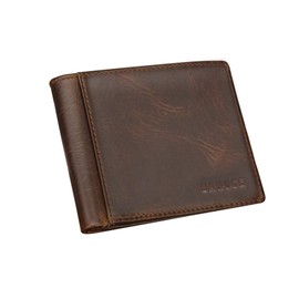 Banuce Full Grain Leather Men's Bifold Wallet with Card Holder Brown