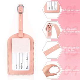 AKJAXQU Pack of 3 Suitcase Tags, Luggage Tags with Address Label, Suitcase Tags for Air Travel Cruises PU Luggage Handbag Tag Suitcase Bag Labels (Light Blue/Turmeric/Pink, 3 Colours)