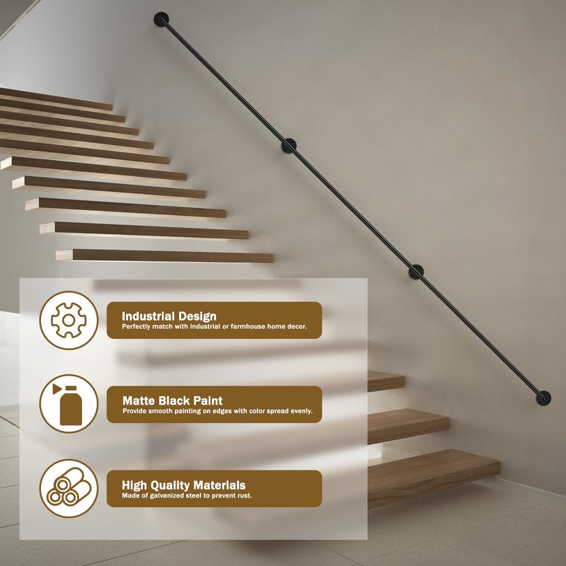 DAMEING 4FT Heavy Duty Stair Handrail, Galvanized Metal Pipe Hand