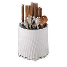 Elvaesther Chopstick Holder Rotary Knife Rack Multi-Functional 360-degree Rotating Kitchen Knife Fork Rack Storage Box Black White