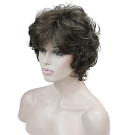 Lydell Women's Short Wavy Curly Wig Synthetic Hair Full Wig 6 inches (Med Golden Brown)