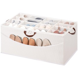 STO STO Shoe Organizer for Closet, Fits Up to 16 Pairs, XL Shoe Box Containers with Adjustable Dividers, Clear Cover Shoe Storage Bins, Stackable Space Saving Shoes Holder for Shoes and Boots, Beige