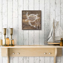 Inpraradiso Sea Wall Art Decor Picture: Bathroom Ocean Theme Wood Print Decor Turtle Marine Life Underwater Painting Rustic Beach Coastal Animal Artwork for Living Room Bedroom Office 16x16 Inch